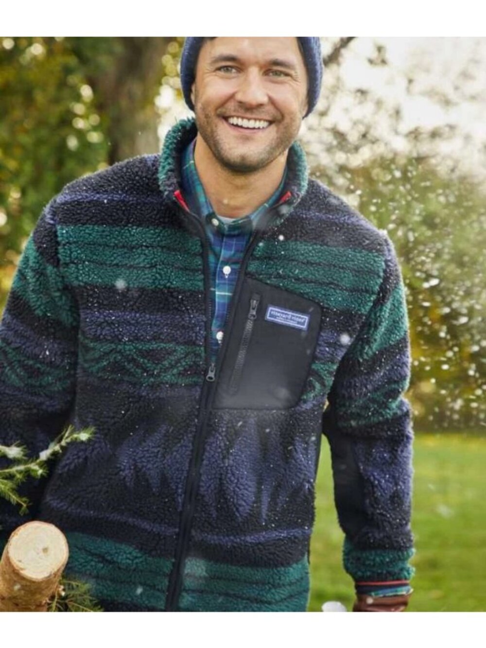 Vineyard Vines Sherpa Fleece Full Zip Jacquard Knit Jacket Mens XS Tonal Nordic